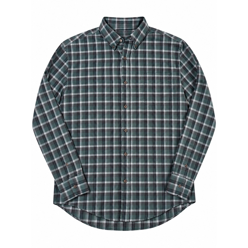 Vince Mens XL Green Plaid Button Down Shirt Italian Yarn Long Sleeve M1124-1062